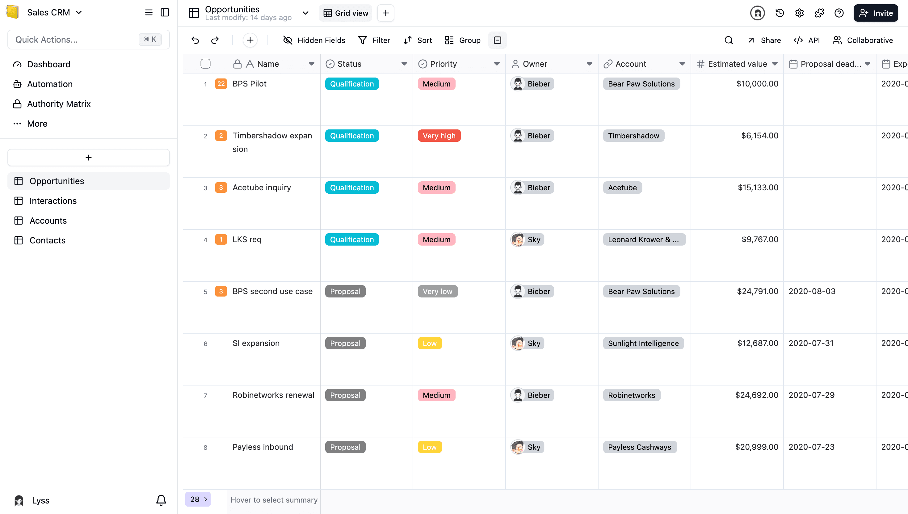 由 Excel 数据搭建的 Teable 销售 CRM