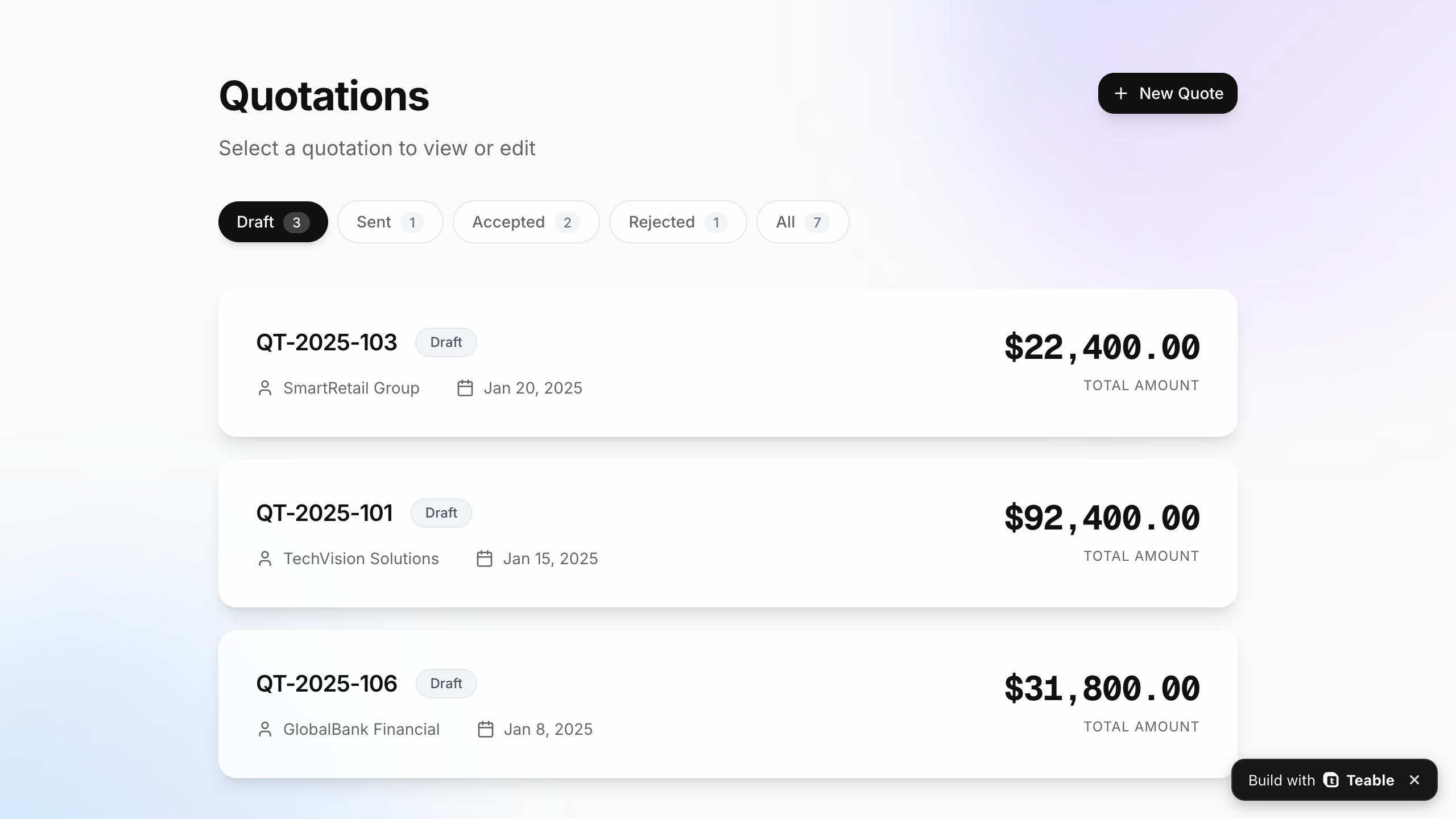 由客户 CRM 模板发布的报价 Web 应用