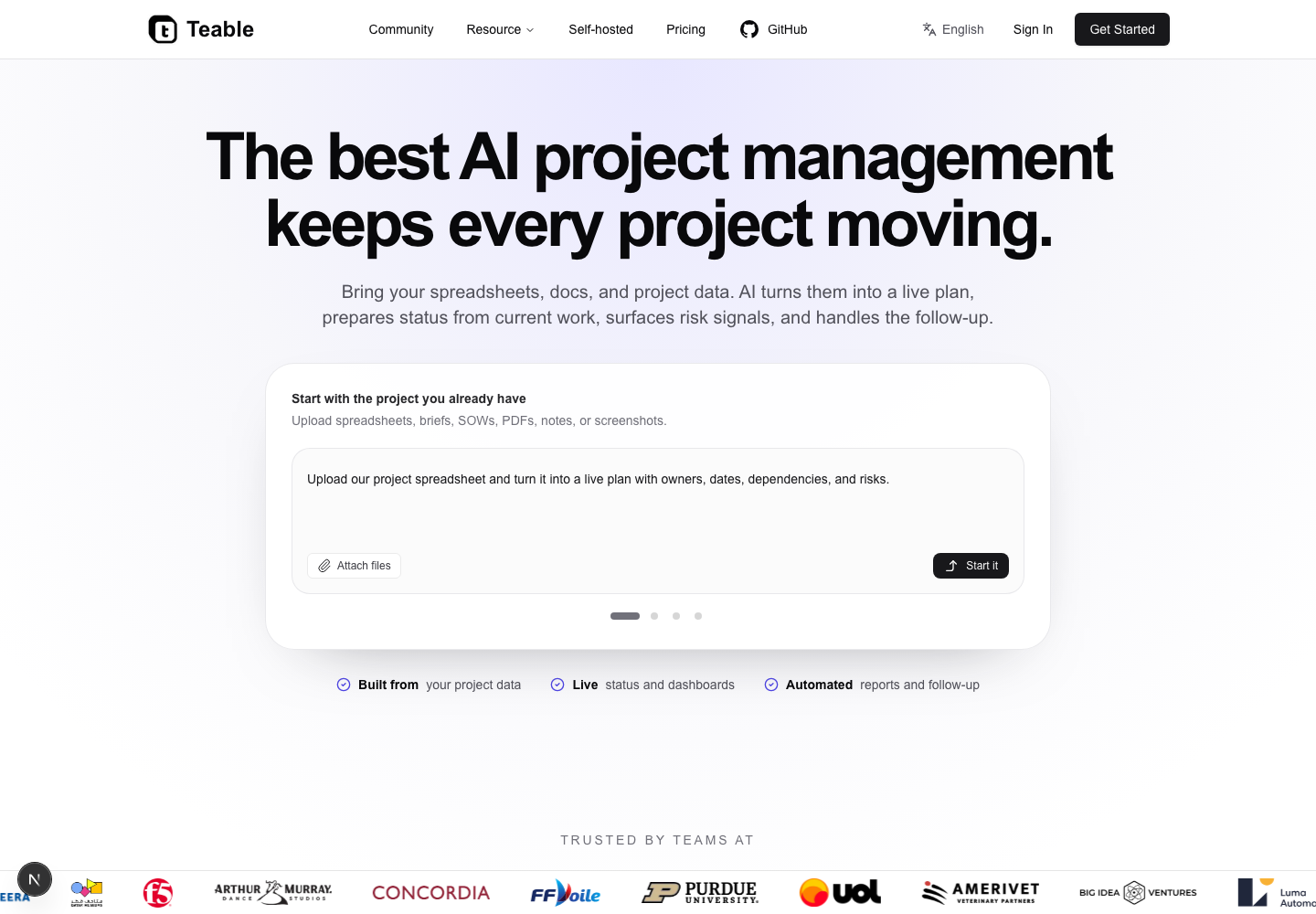 AI 项目管理页面,展示项目、任务和进度