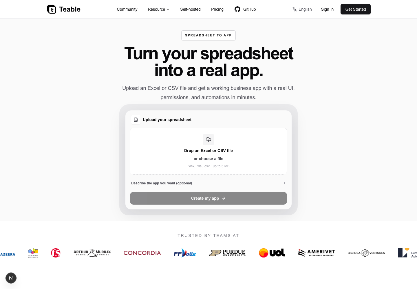 Spreadsheet 转应用页面,展示从表格到应用的工作流